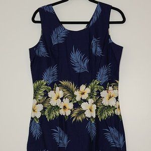 KY's Hawaiian Made Shift Dress with Hibiscus Flowers Vintage Size Large